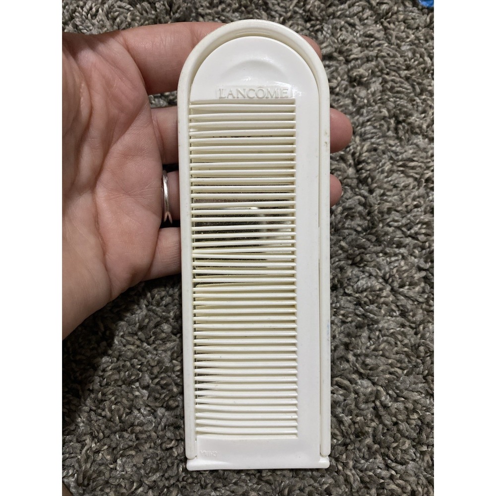 Vintage White Lancome Comb & Mirror Set, Snaps Together, Purse Travel